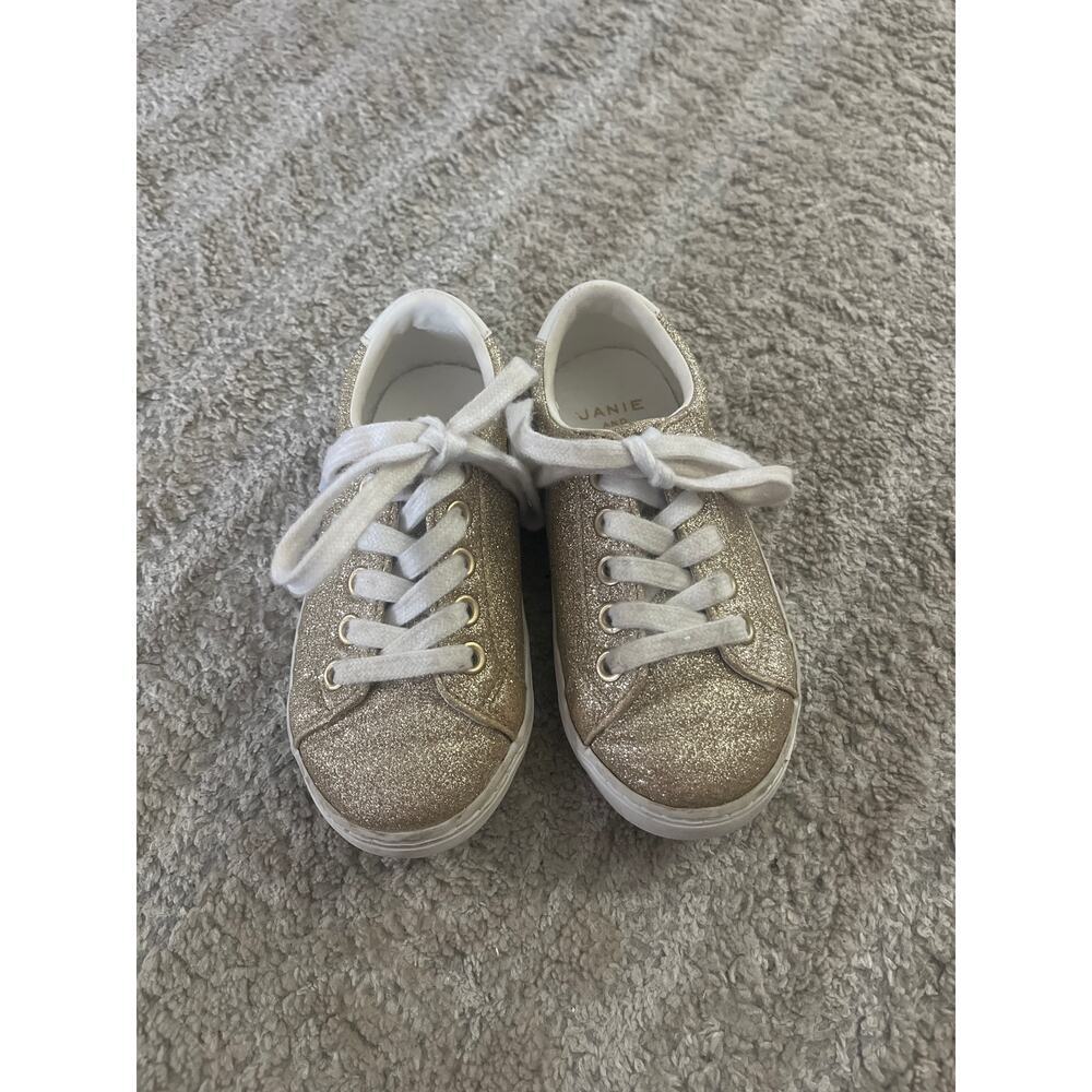 Janie and Jack Gold Sparkle Glitter Lace Up Sneakers 9 - Picture 2 of 8